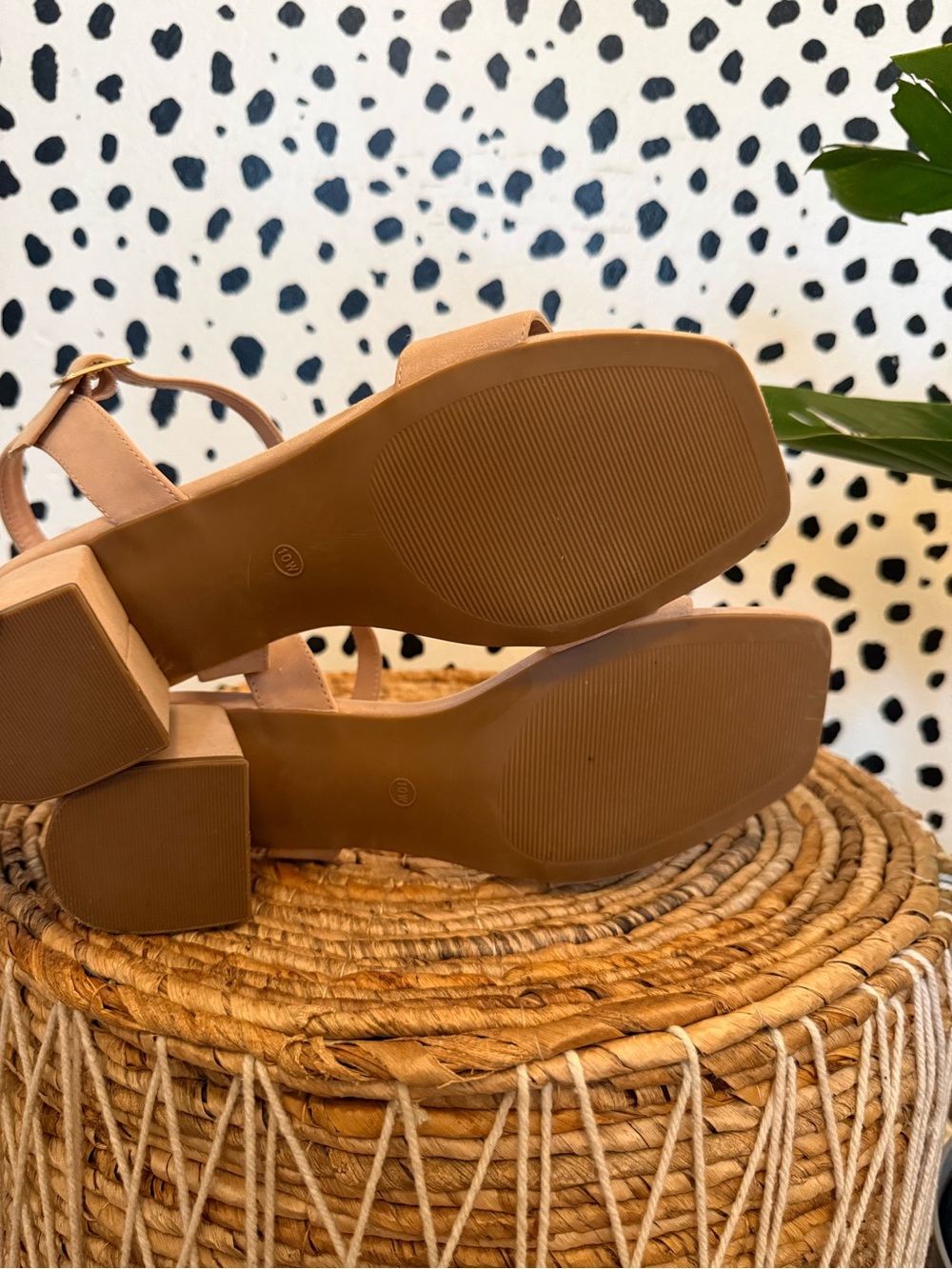 Arula Neutral Block Heel Sandal with Gold Buckle - Picture 4 of 5